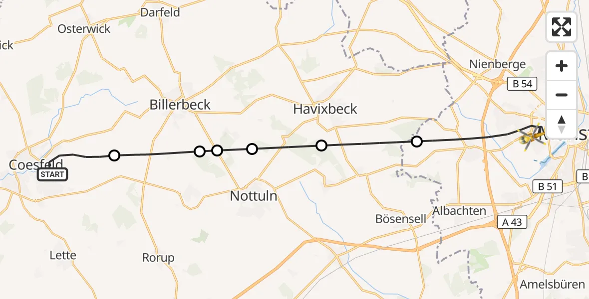 Flugroute Ambulanzhubschrauber Coesfeld - Münster, 05 September 2026, 15:50