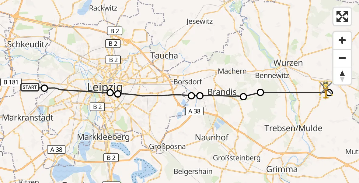 Flugroute Rettungshubschrauber Markranstädt - Wurzen, 05 September 2026, 15:52