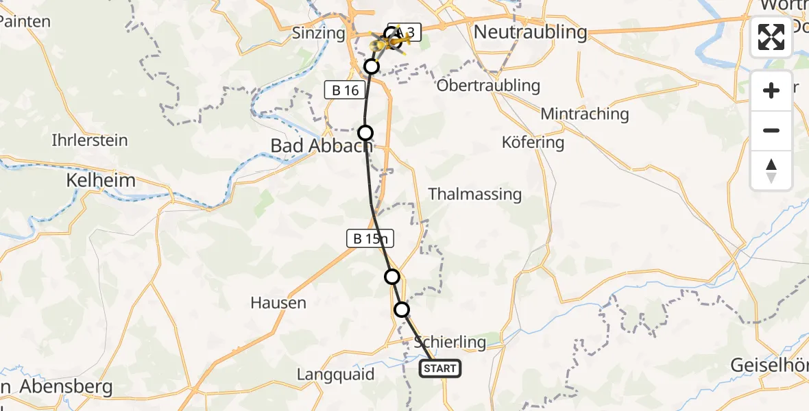 Flugroute Rettungshubschrauber Schierling - DRF Air Rescue Station Regensburg / Regensburg University Hospital, 05 September 2026, 15:57