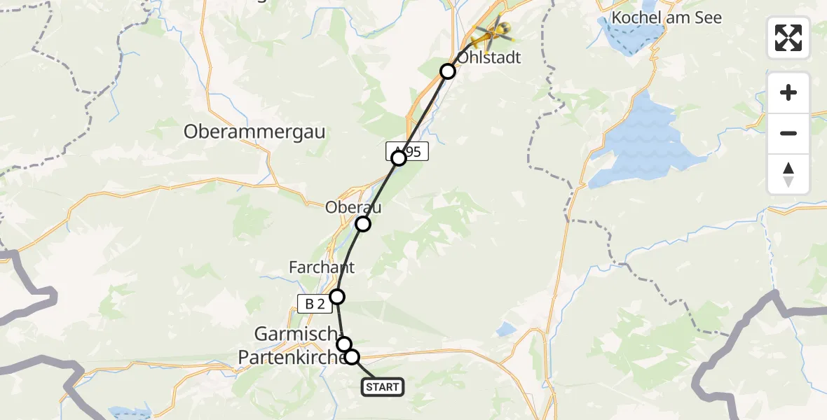 Flugroute Rettungshubschrauber Garmisch-Partenkirchen - Ohlstadt, 05 September 2026, 15:59