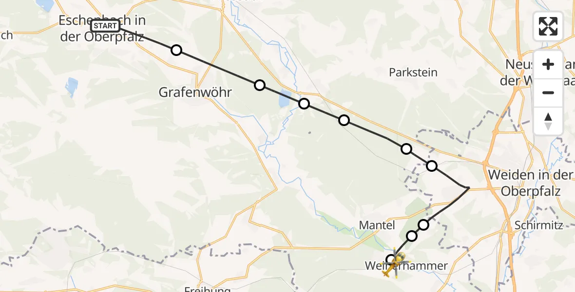 Flugroute Ambulanzhubschrauber Eschenbach i.d.OPf. - Weiherhammer, 05 September 2026, 16:04