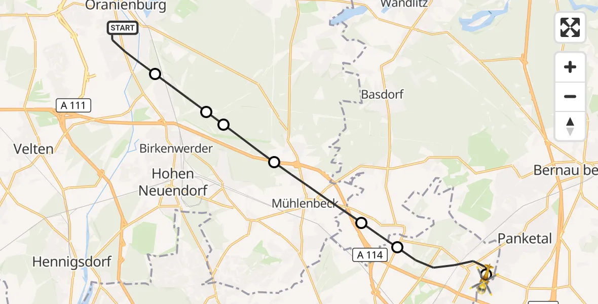 Flugroute Rettungshubschrauber Oranienburg - Helios Clinic Berlin-Buch, 05 September 2026, 16:04