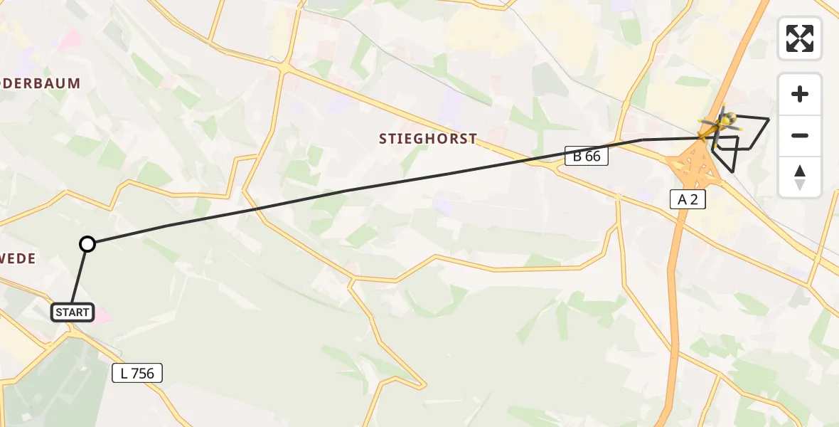 Flugroute Rettungshubschrauber Luftrettungszentrum Bielefeld - Bielefeld, 05 September 2026, 16:05