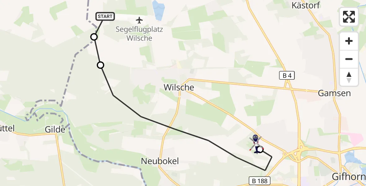Flugroute Polizeihubschrauber Gifhorn - Gifhorn Bundespolizei Hubschrauberlandeplatz, 05 September 2026, 16:17