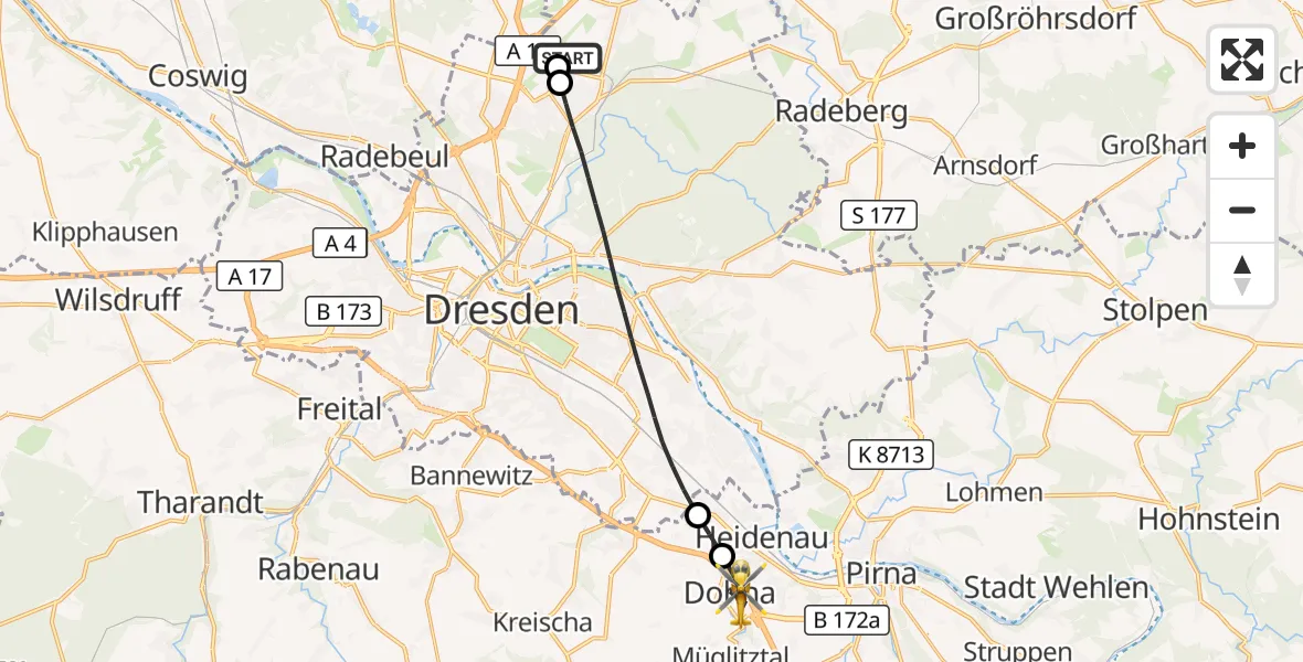 Flugroute Rettungshubschrauber Dresden Bundespolizei Hubschrauberlandeplatz - Dohna, 05 September 2026, 16:18