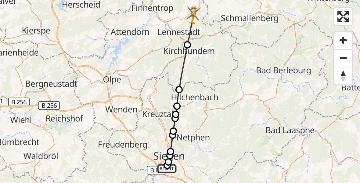 Flugroute Rettungshubschrauber Evangelisches Jung-Stilling Hospital - Lennestadt, 05 September 2026, 16:21