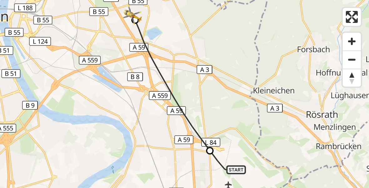 Flugroute Rettungshubschrauber Köln Bonn Flughafen - Merheim Hospital, 05 September 2026, 16:23