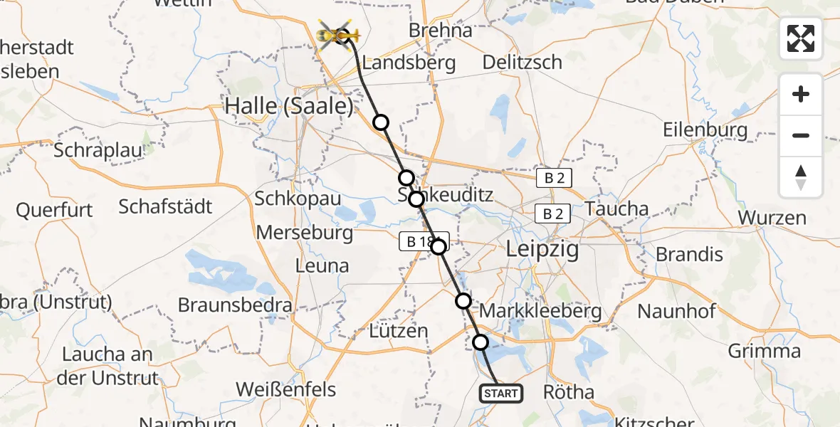 Flugroute Rettungshubschrauber Zwenkau - Halle-Oppin Flugplatz, 05 September 2026, 16:23