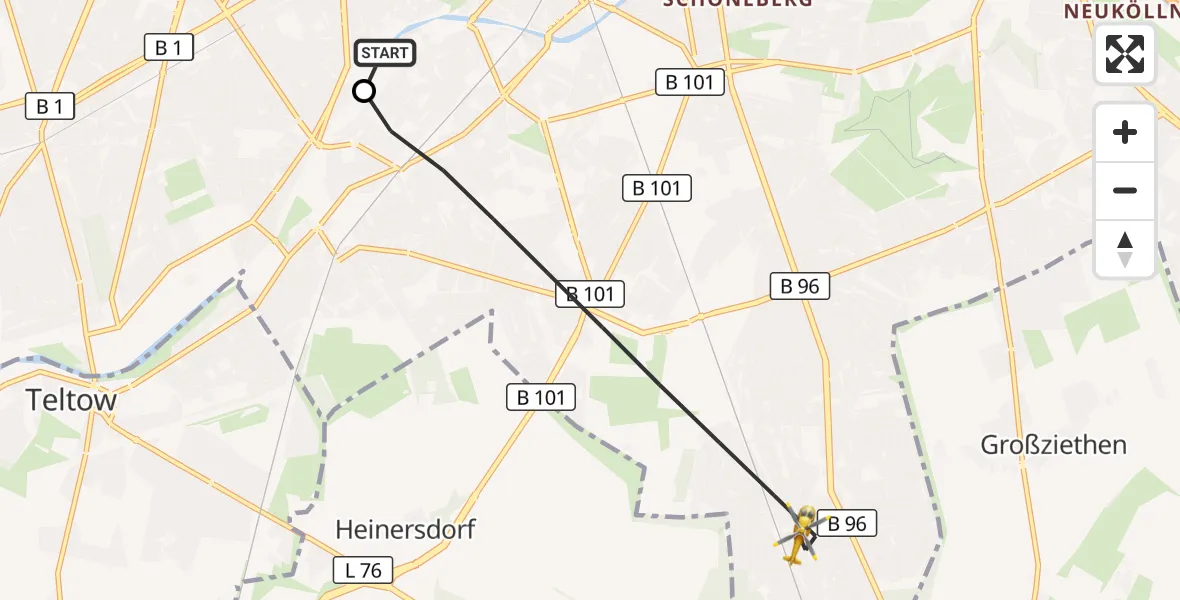 Flugroute Rettungshubschrauber Charité Clinic Benjamin Franklin Campus - Berlin, 05 September 2026, 16:29