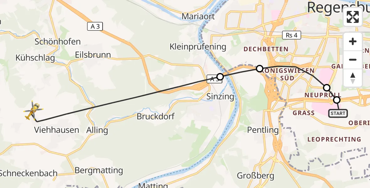 Flugroute Rettungshubschrauber DRF Air Rescue Station Regensburg / Regensburg University Hospital - Sinzing, 05 September 2026, 16:32