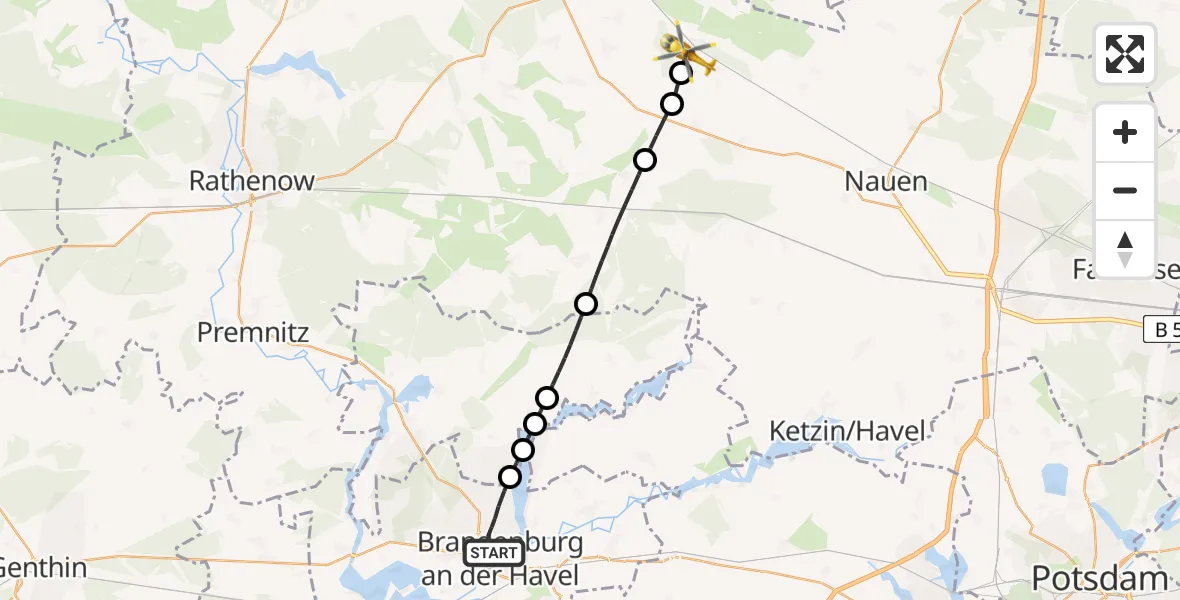 Flugroute Rettungshubschrauber Brandenburg an der Havel - Paulinenaue, 05 September 2026, 16:47