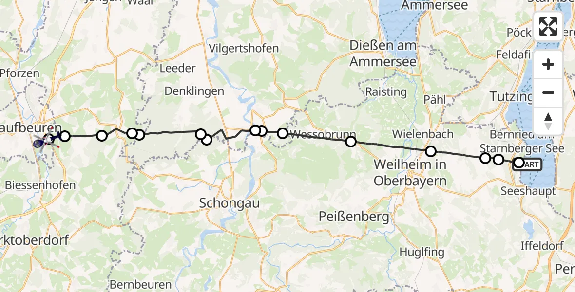 Flugroute Polizeihubschrauber Starnberger See - Kaufbeuren, 05 September 2026, 16:50