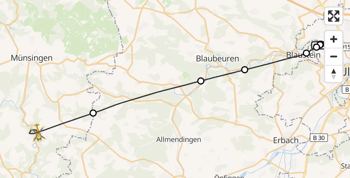 Flugroute Rettungshubschrauber Ulm Military Hospital Emergency - Münsingen, 05 September 2026, 16:53