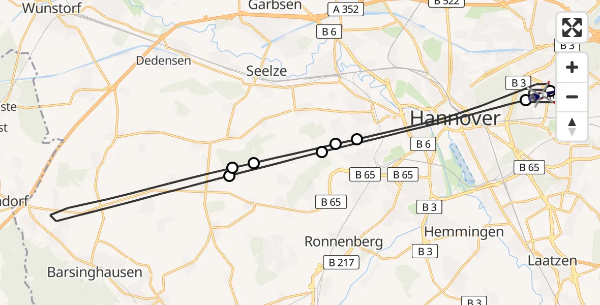 Flugroute Polizeihubschrauber Hannover Luftrettung Hubschrauberlandeplatz (Christoph 4) - Hannover Luftrettung Hubschrauberlandeplatz (Christoph 4), 05 September 2026, 17:02