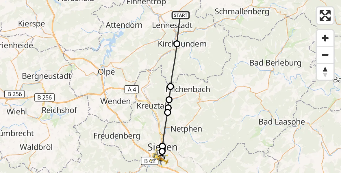 Flugroute Rettungshubschrauber Lennestadt - Evangelisches Jung-Stilling Hospital, 05 September 2026, 17:06