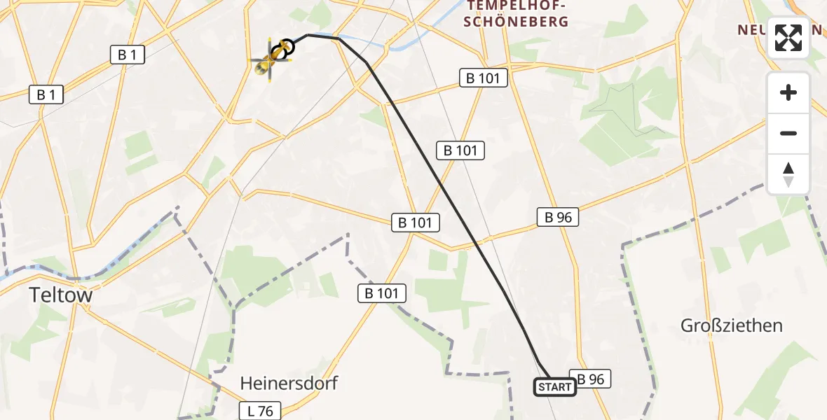 Flugroute Rettungshubschrauber Berlin - Charité Clinic Benjamin Franklin Campus, 05 September 2026, 17:10