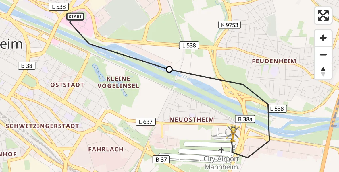 Flugroute Rettungshubschrauber Mannheim - Mannheim-City Flughafen, 05 September 2026, 17:15