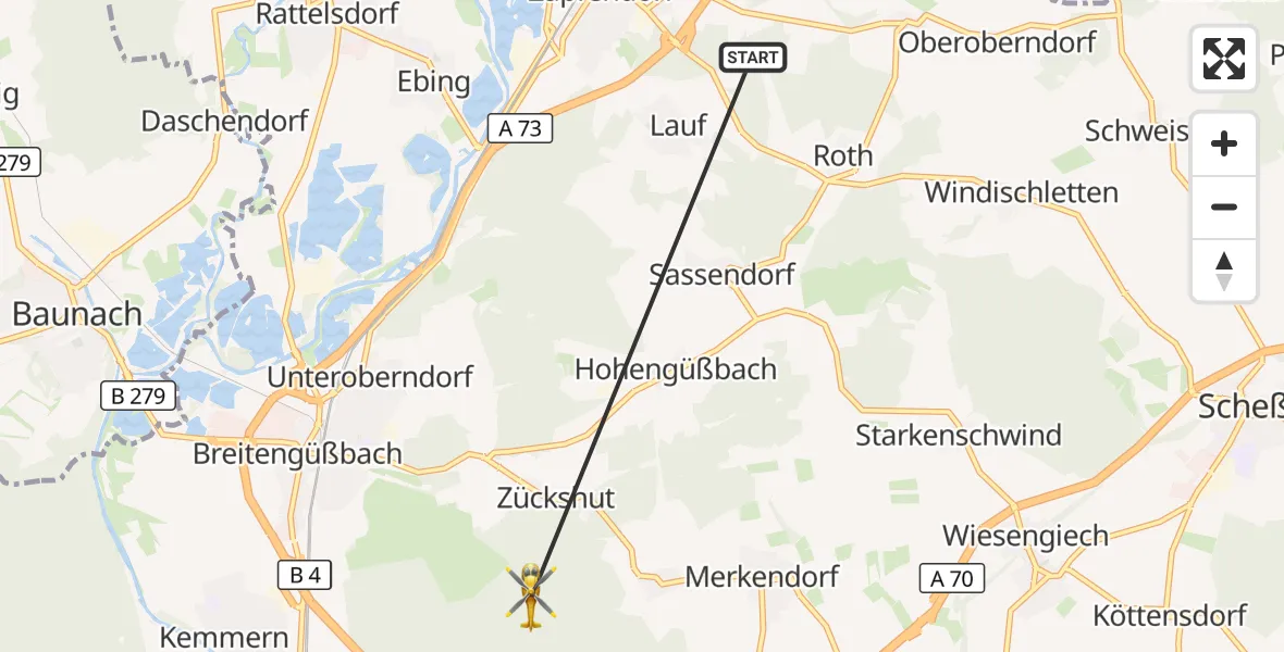 Flugroute Rettungshubschrauber Zapfendorf - Zückshuter Forst, 05 September 2026, 17:17