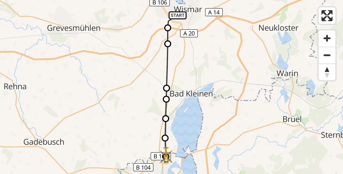Flugroute Rettungshubschrauber Wismar - Schwerin, 05 September 2026, 17:18