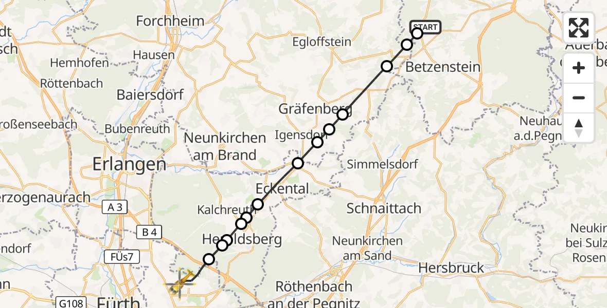 Flugroute Ambulanzhubschrauber Waidacher Forst - Flughafen Nuremberg, 05 September 2026, 17:21