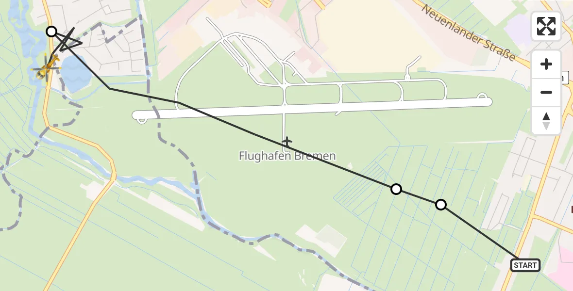 Flugroute Rettungshubschrauber ADAC Air Rescue Station Bremen Hubschrauberlandeplatz (Christoph 6) - Bremen, 05 September 2026, 17:23