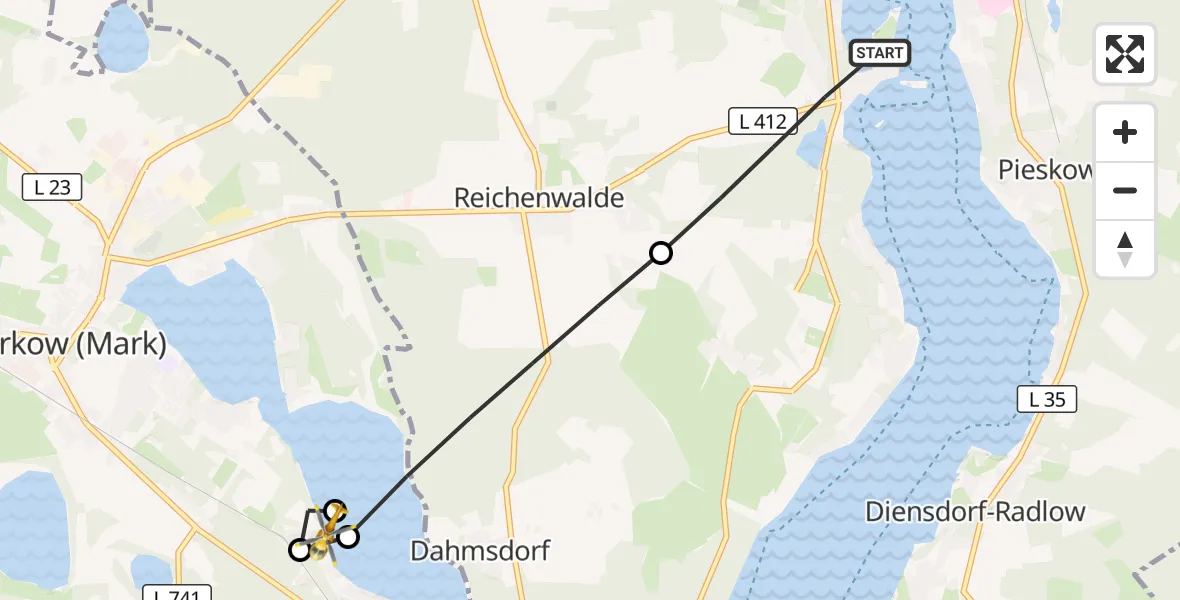 Flugroute Rettungshubschrauber Bad Saarow - Hubertushöhe Wasserflugzeugbasis, 05 September 2026, 17:31