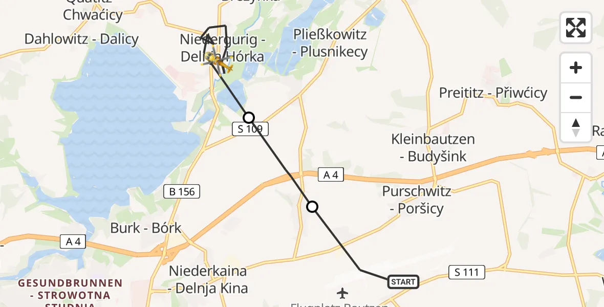 Flugroute Rettungshubschrauber Bautzen Flugplatz - Malschwitz, 05 September 2026, 17:32