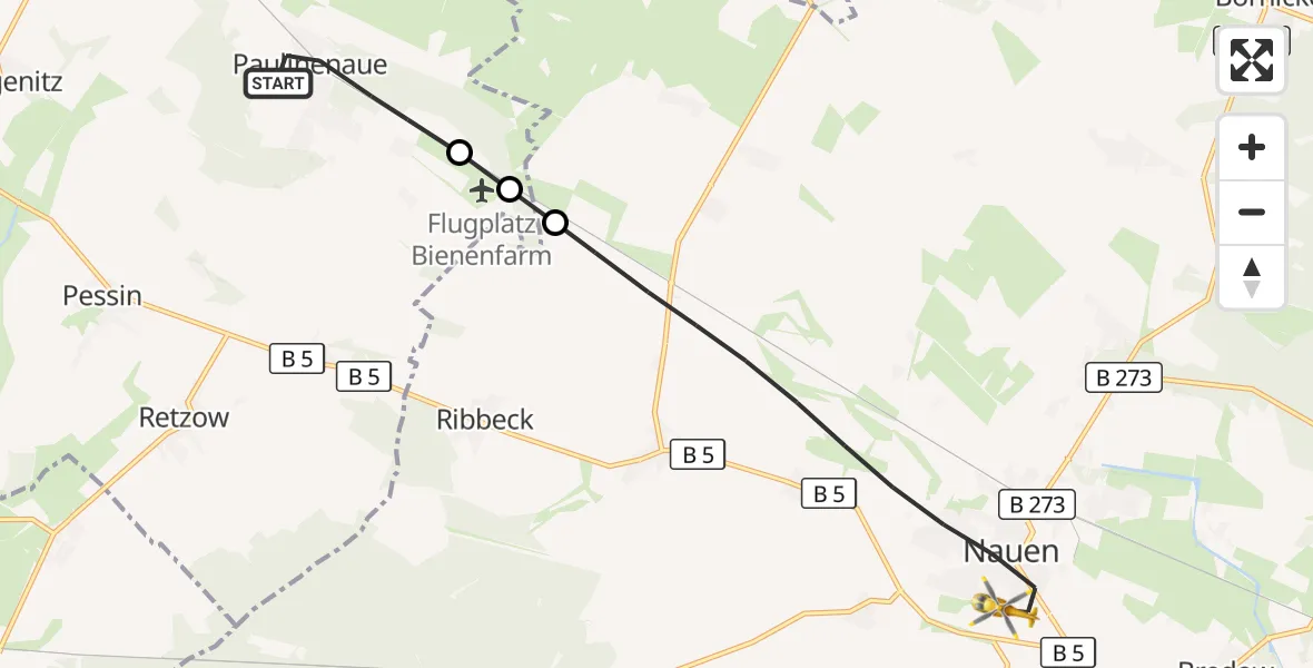 Flugroute Rettungshubschrauber Paulinenaue - Nauen, 05 September 2026, 17:34