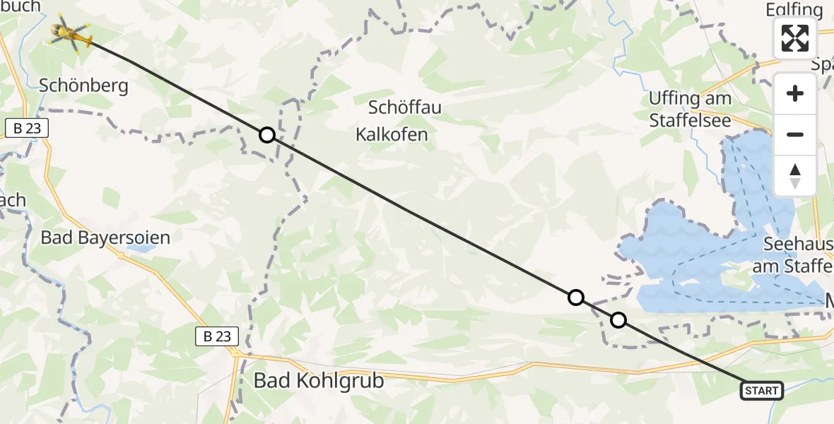 Flugroute Rettungshubschrauber Murnau a.Staffelsee - Rottenbuch, 05 September 2026, 17:38