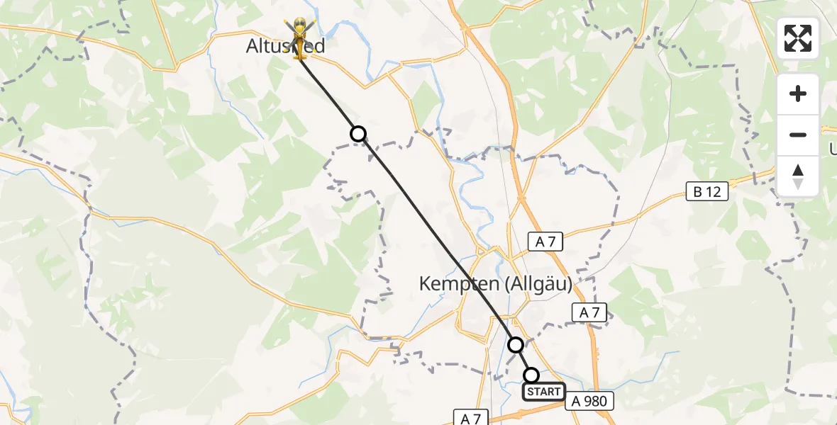 Flugroute Rettungshubschrauber Kempten-Durach Flugplatz - Altusried, 05 September 2026, 17:39