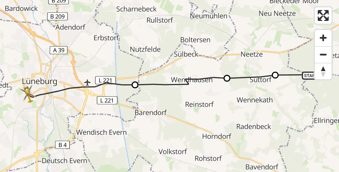 Flugroute Rettungshubschrauber Bleckede - Lüneburg, 05 September 2026, 17:40