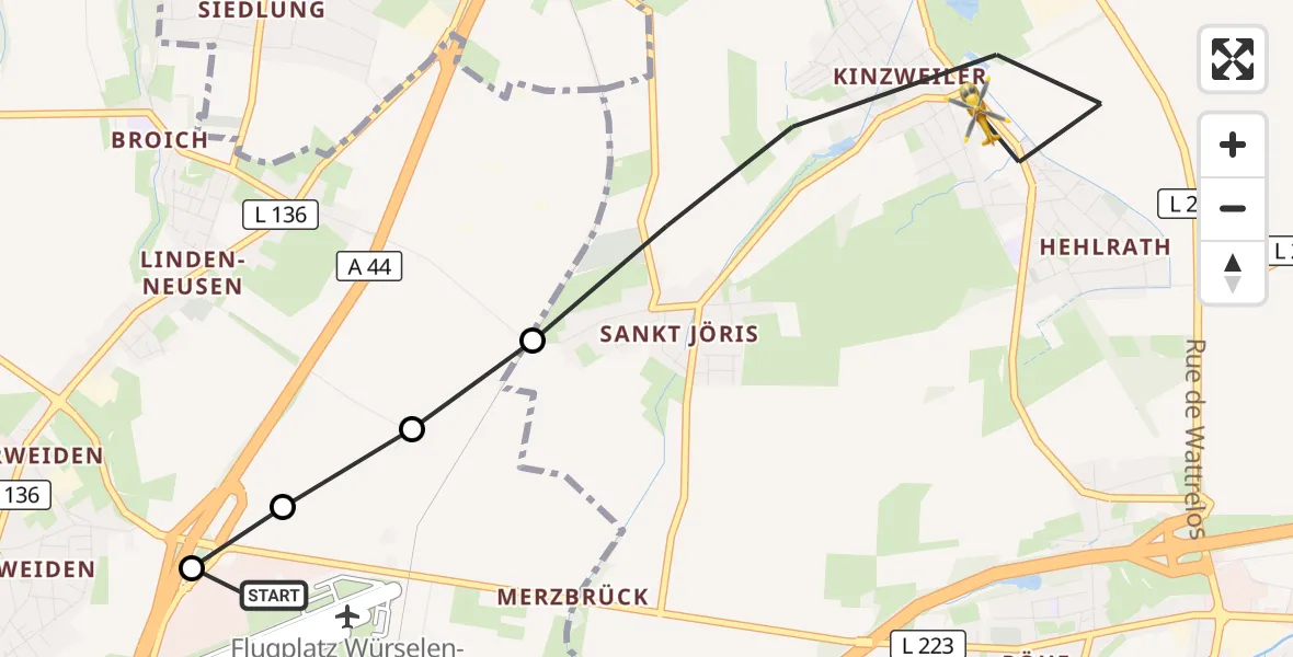 Flugroute Rettungshubschrauber Aachen-Merzbrück Flughafen - Eschweiler, 05 September 2026, 17:40