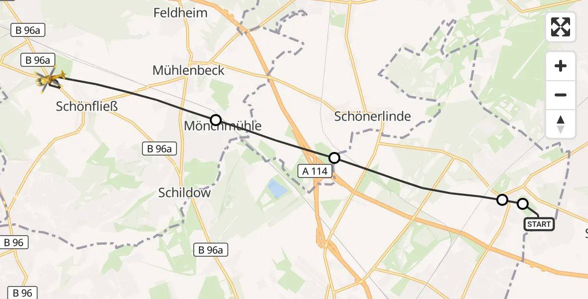 Flugroute Rettungshubschrauber Helios Clinic Berlin-Buch - Mühlenbecker Land, 05 September 2026, 17:43