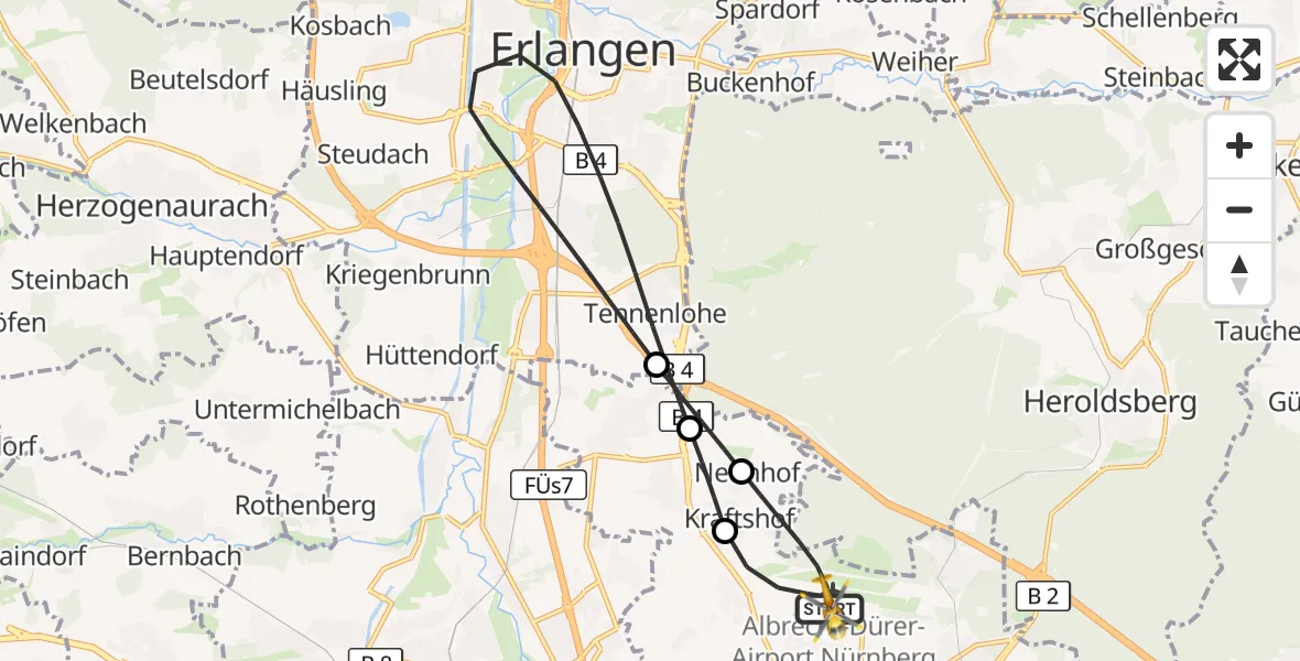 Flugroute Rettungshubschrauber Flughafen Nuremberg - Flughafen Nuremberg, 05 September 2026, 17:46
