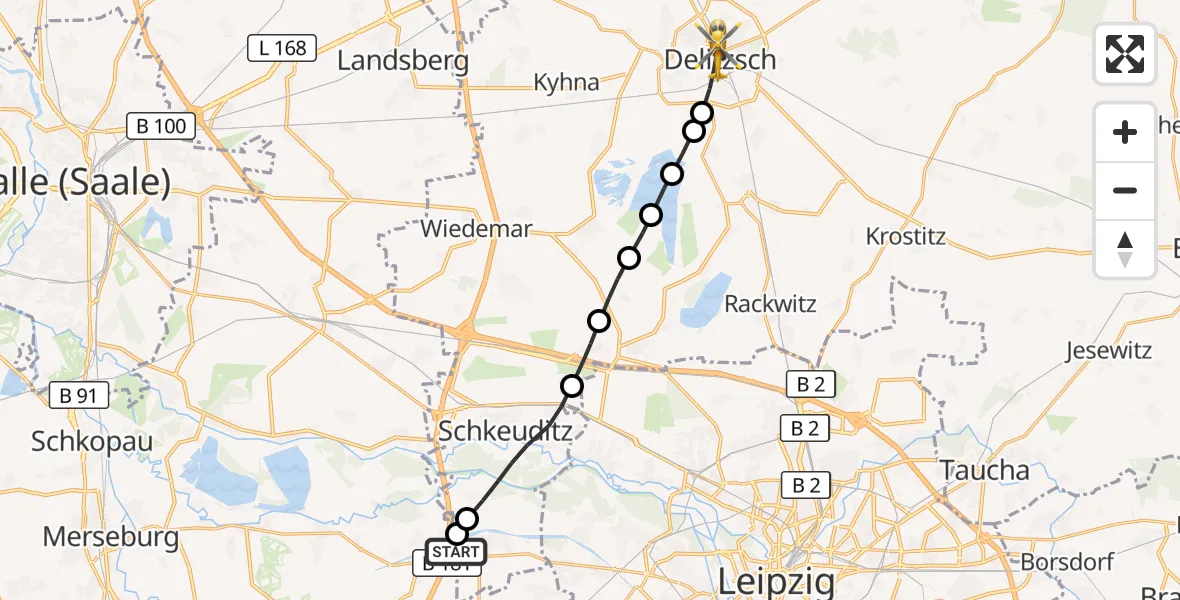 Flugroute Rettungshubschrauber ADAC Air Rescue Station Leipzig/Schkeuditz-Dölzig Hubschrauberlandeplatz (Christoph 61) - Delitzsch, 05 September 2026, 17:49