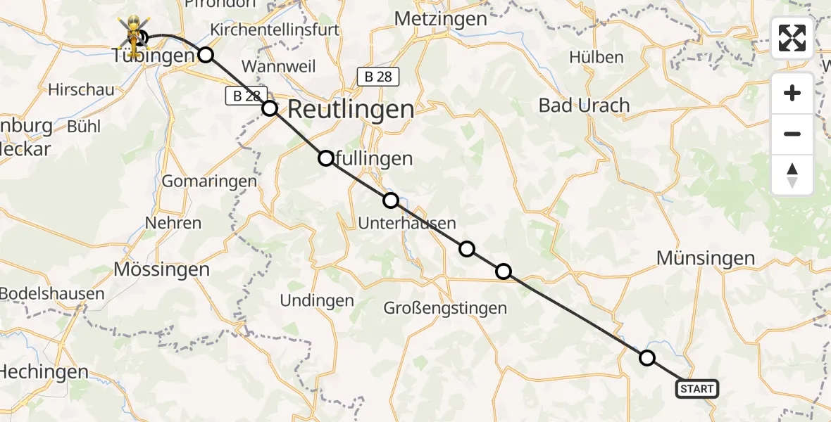 Flugroute Rettungshubschrauber Münsingen - Tübingen University Hospital, 05 September 2026, 17:51