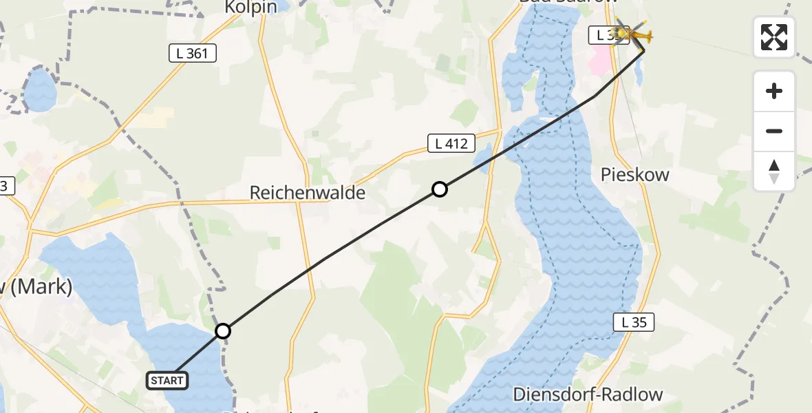 Flugroute Rettungshubschrauber Storkow (Mark) - Bad Saarow, 05 September 2026, 17:55