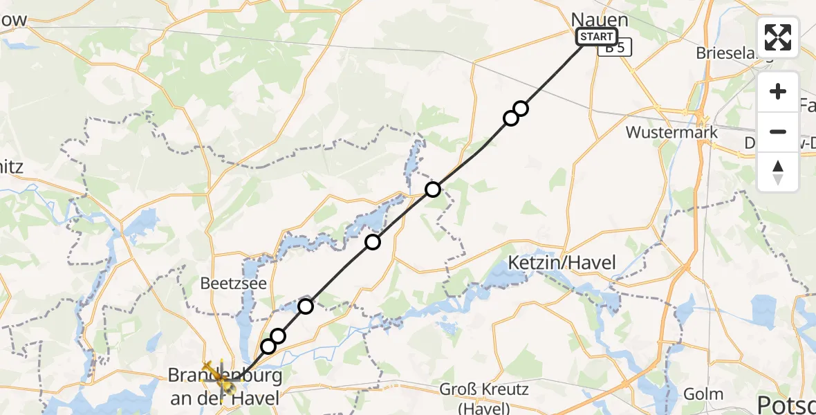Flugroute Rettungshubschrauber Nauen - Brandenburg an der Havel, 05 September 2026, 18:07