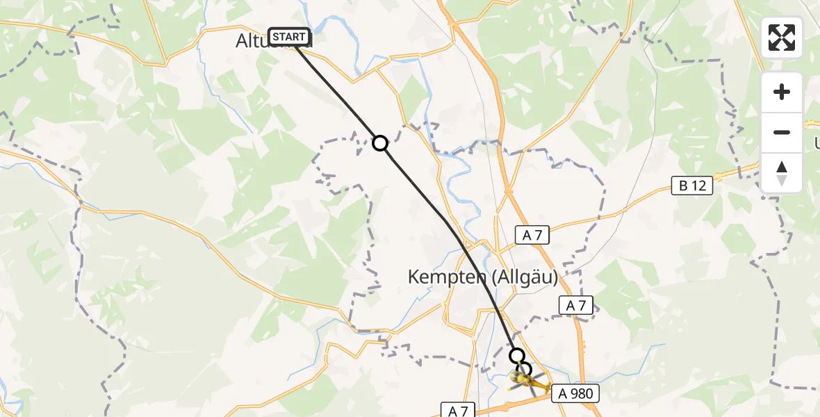 Flugroute Rettungshubschrauber Altusried - Kempten-Durach Flugplatz, 05 September 2026, 18:08