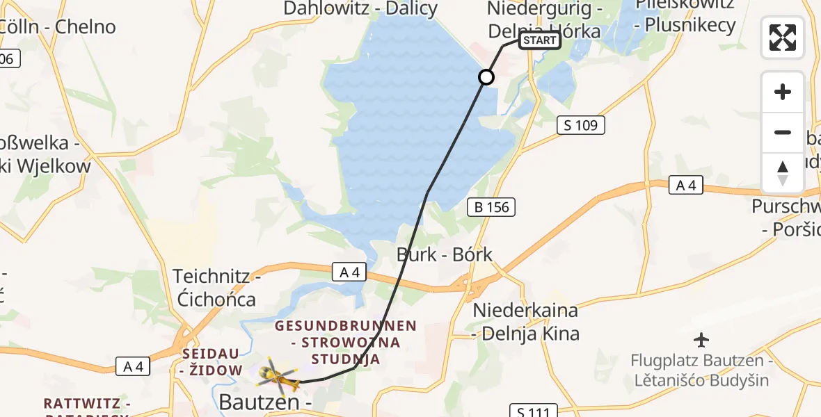 Flugroute Rettungshubschrauber Malschwitz - Bautzen, 05 September 2026, 18:13