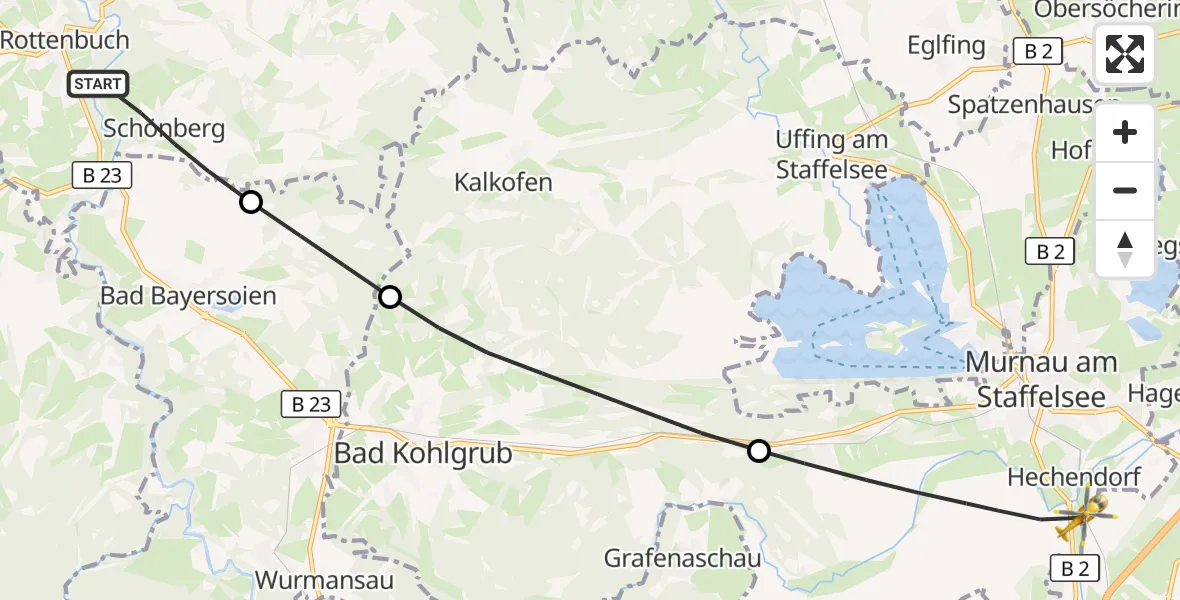 Flugroute Rettungshubschrauber Rottenbuch - Murnau a.Staffelsee, 05 September 2026, 18:14