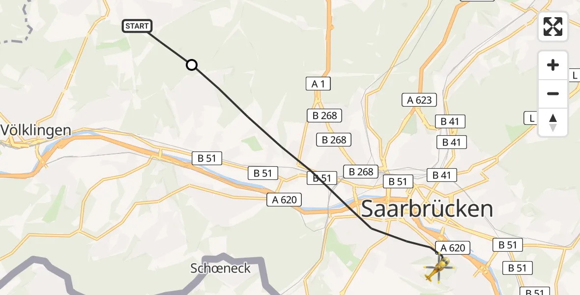 Flugroute Rettungshubschrauber Püttlingen - Saarbrücken, 05 September 2026, 18:18