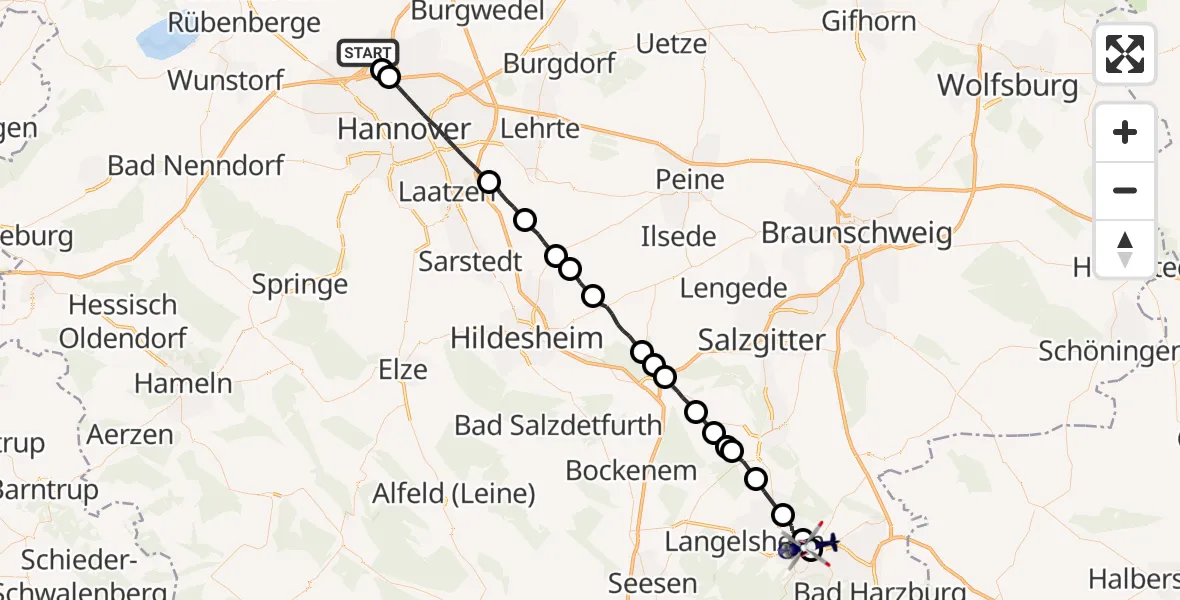 Flugroute Polizeihubschrauber Flughafen Hannover - Goslar, 05 September 2026, 18:30