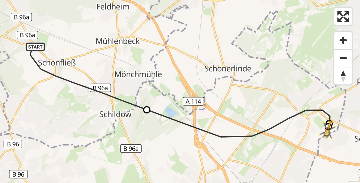 Flugroute Rettungshubschrauber Mühlenbecker Land - Helios Clinic Berlin-Buch, 05 September 2026, 18:31