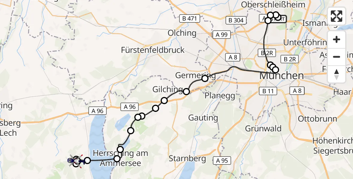 Flugroute Polizeihubschrauber Oberschleißheim - Utting am Ammersee, 05 September 2026, 18:31