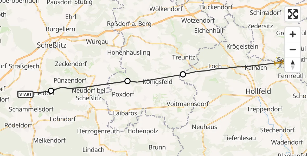 Flugroute Rettungshubschrauber Memmelsdorf - Wonsees, 05 September 2026, 18:34