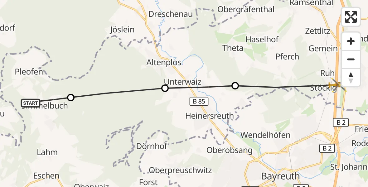 Flugroute Rettungshubschrauber Eckersdorf - Bindlach, 05 September 2026, 18:42