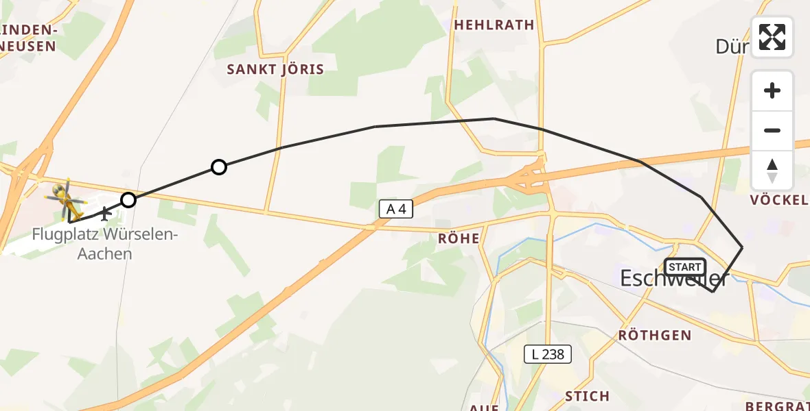 Flugroute Rettungshubschrauber Eschweiler - Aachen-Merzbrück Flughafen, 05 September 2026, 18:48