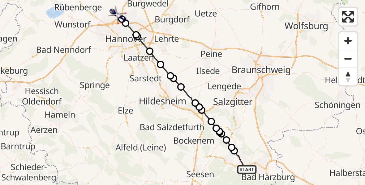 Flugroute Polizeihubschrauber Goslar - Flughafen Hannover, 05 September 2026, 19:06