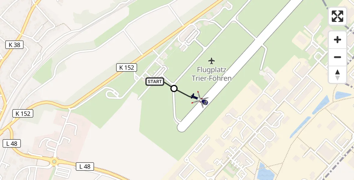 Flugroute Polizeihubschrauber Föhren - Trier-Föhren Flugplatz, 05 September 2026, 19:25